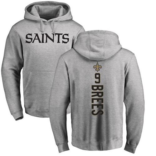 Men New Orleans Saints Ash Drew Brees Backer NFL Football #9 Pullover Hoodie Sweatshirts->new orleans saints->NFL Jersey